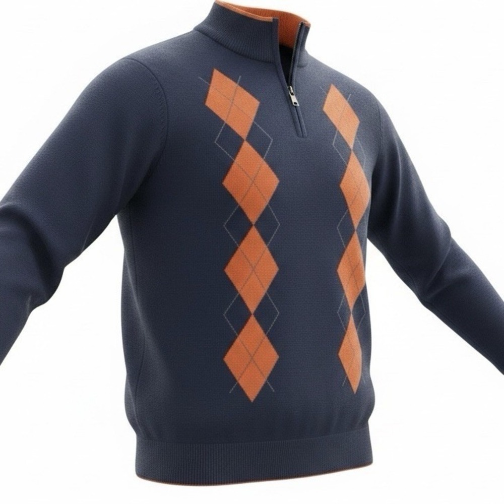 Mens PGA Tour Navy Pull Over Quarter Zip Sweater Large Navy Orange Argyle